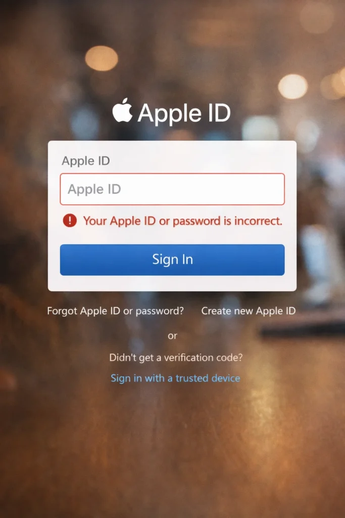 Apple ID login screen showing sign-in error when Apple account login is not working